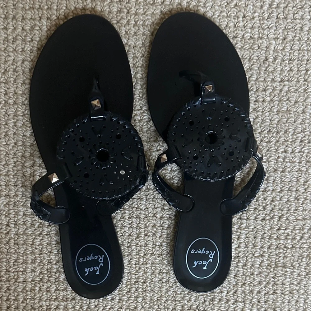 Jack Rogers Georgica Jelly Medallion Thong Sandals – Black, Sz 9 - Picture 1 of 5